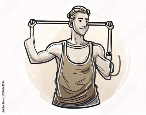 Man exercising with resistance bands for chest workout.