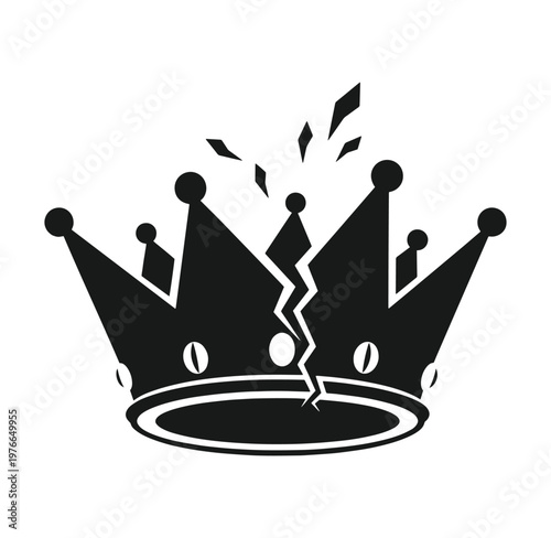 Cracked crown icon with broken pieces flying out  royalty symbol