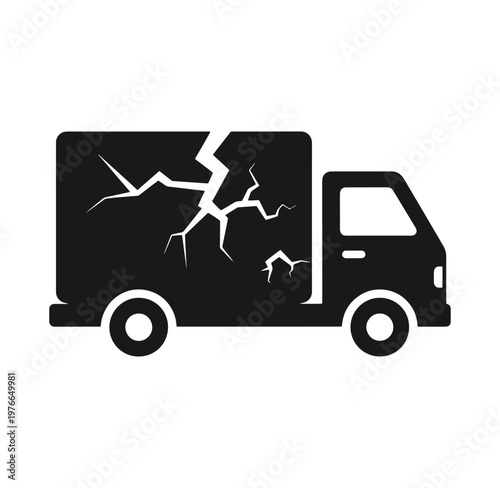 Cracked delivery truck side panel damage illustration  truck with broken cracked wall