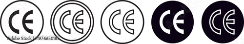 PrintSet of black CE marking icon sign isolated on white background. official CE mark graphics illustrating quality and safety compliance for products. Vector illustration
