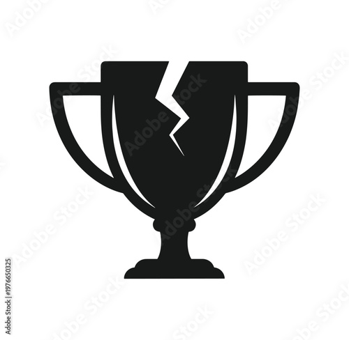 Cracked trophy cup icon in black silhouette on white background