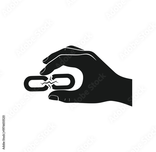hand breaking chain link symbolizing freedom and release from constraints instantly