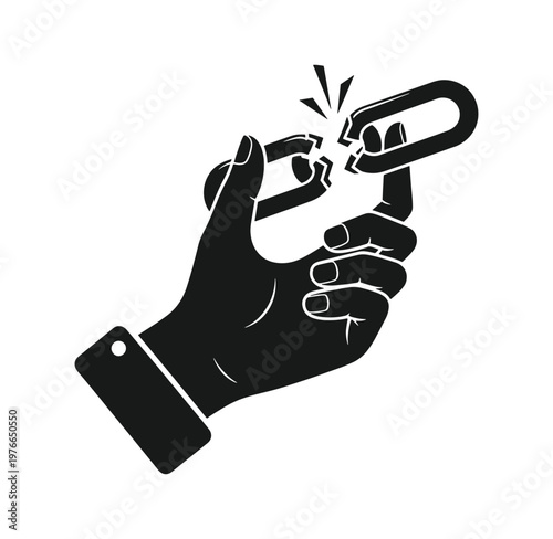 hand breaking chain link symbolizing freedom and release from constraints