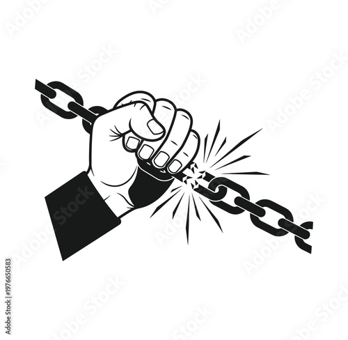 Hand breaking chain with force and power in a determined grip