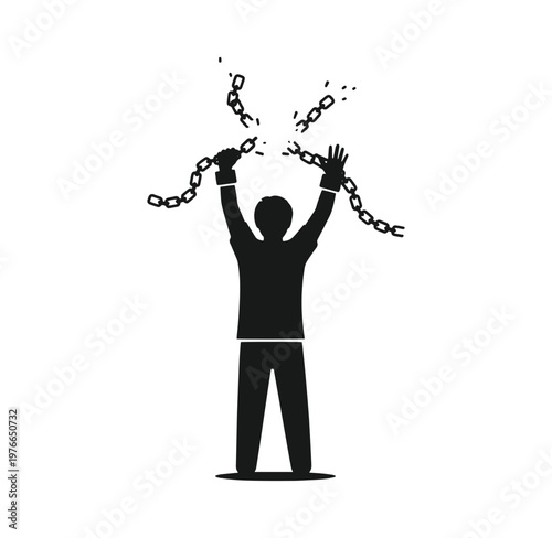man breaking chains in freedom concept with hands up  symbol of liberation and independence