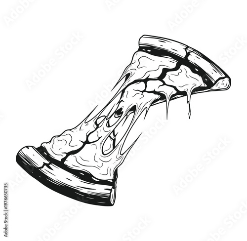 Melting ice cream cone with drips and puddles on white surface