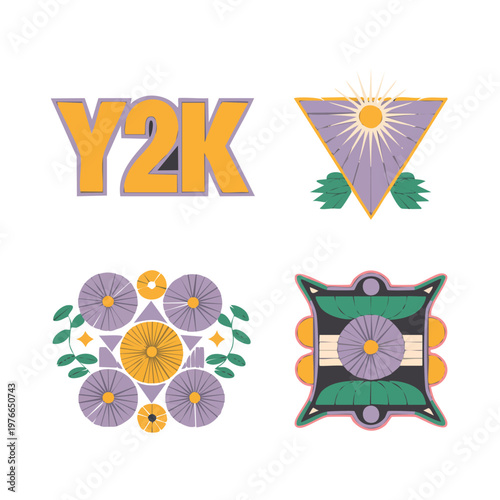 Y2K vintage retro floral geometric shapes illustrations