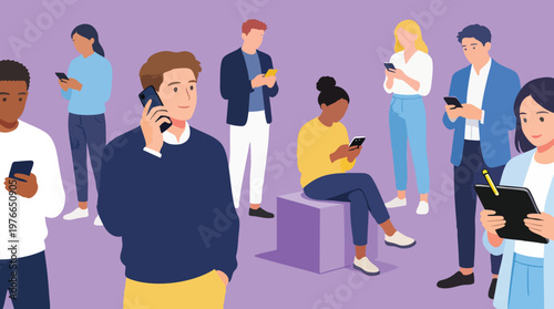 Obraz na płótnie Diverse People Using Digital Devices Flat Vector Illustration for Tech Concept
