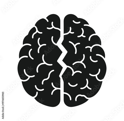 Split brain illustration with cracked middle section showing two hemispheres