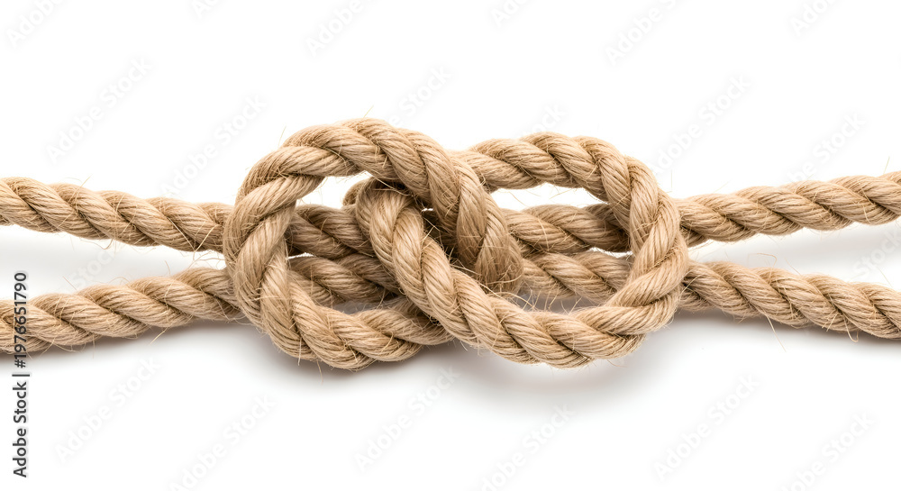 Fototapeta premium Knot in a brown rope closeup.