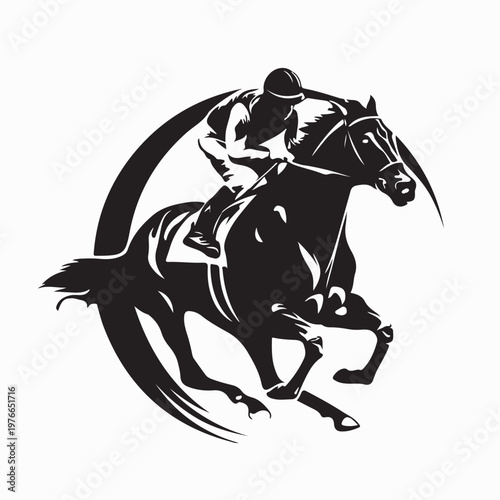 Elegant Equestrian Racing Club Logo With Jockey Silhouette Vector
