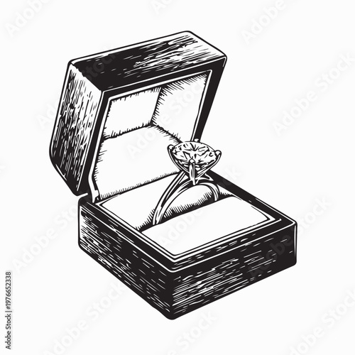 Open Jewelry Box Featuring Elegant Engagement Ring Vector
