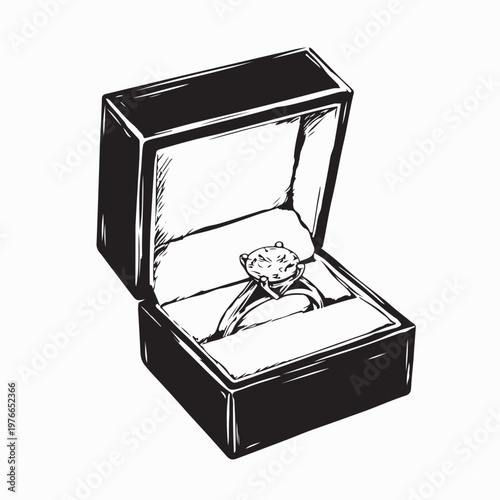 Open Jewelry Box Featuring Elegant Engagement Ring Vector