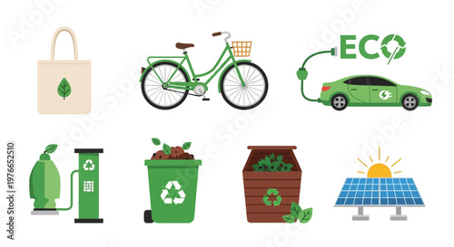 Eco friendly icons for sustainable living.
