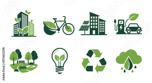 Eco friendly icons for sustainable living.