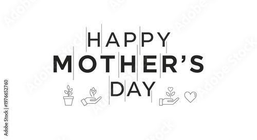 Happy Mothers Day greeting card with line art illustrations
