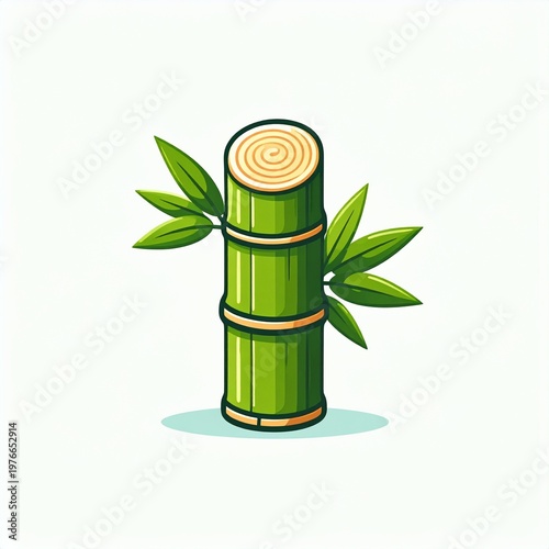 Eco Style Bamboo Stalk Illustration with Cut Sections and Leaves Representing Natural Sustainable Material