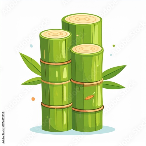 Stylized Bamboo Stem Pieces with Leaves in Clean Minimal Vector Art Representing Natural Material