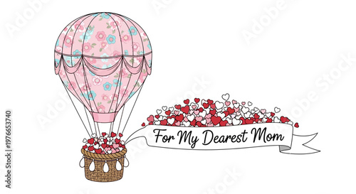 Mother's Day hot air balloon with hearts and banner