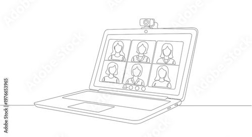 Laptop with video conference on screen.