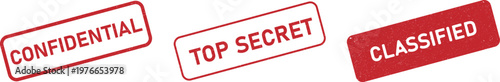 Confidential Top Secret Classified Stamps Set Red Rubber Seal Labels Isolated on White Background Security Warning Signs
