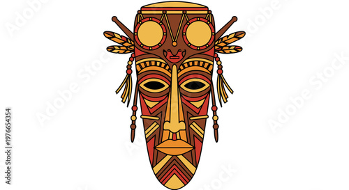 Vibrant Tribal African Mask Illustration