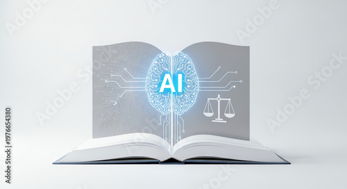 AI brain concept with scales and open book