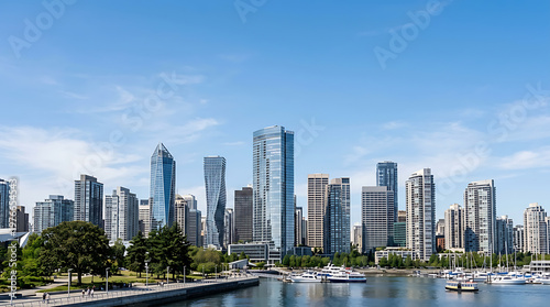 Modern Vancouver Skyline with Yaletown Waterfront and Boats
