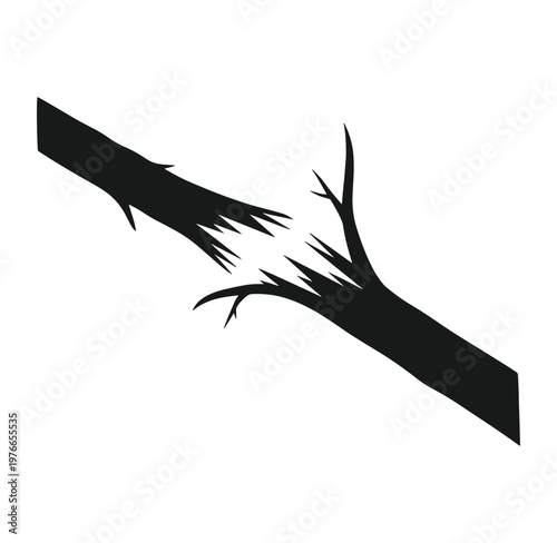 a black branch with broken twigs on white background