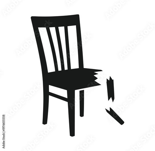A broken chair with a shattered seat on a white background