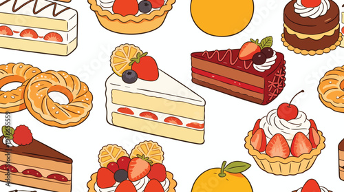 Vector Sweet Dessert Set: Cakes, Fruit Tarts, Pastries, and Berries Illustration