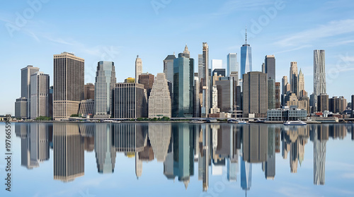 New York City Skyline Panorama with Water Reflection
