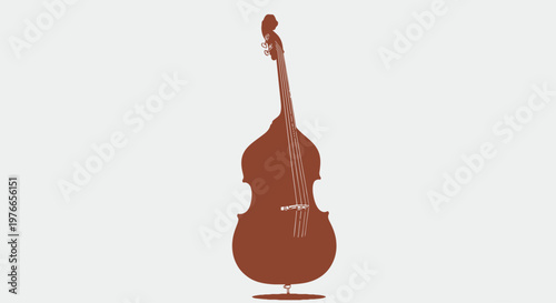 Brown Double Bass Silhouette on White Background