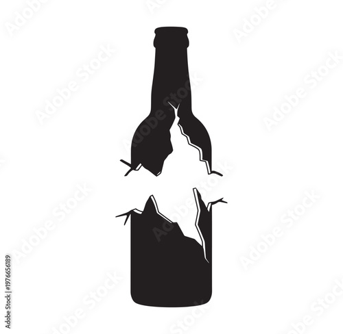 broken beer bottle silhouette icon in black color  broken glass
