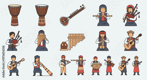 musical instruments and musicians vector illustration