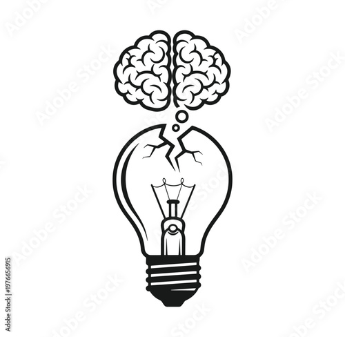 Cracked light bulb with a brain coming out  idea and inspiration concept