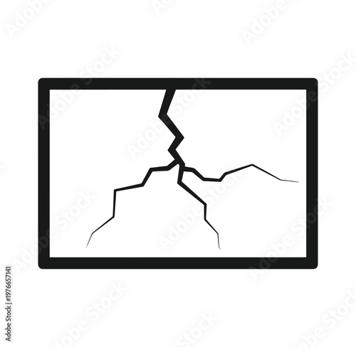 Cracked screen icon with broken glass effect on monitor display  damaged screen symbol
