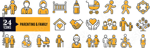 Parenting and Family Icon Set – Child Care, Family Life, Parenting and Relationship Vector Collection