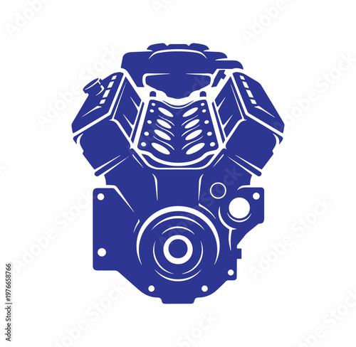 blue motorcycle engine illustration isolated on white background