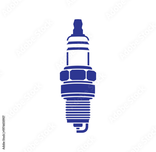 Blue spark plug icon on white background for engine or automotive concept