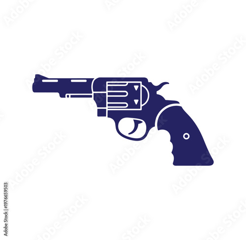 Dark blue revolver pistol gun side view  isolated on white background