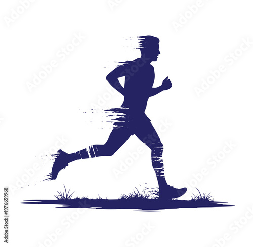 man running on grass in dark blue silhouette with motion effect