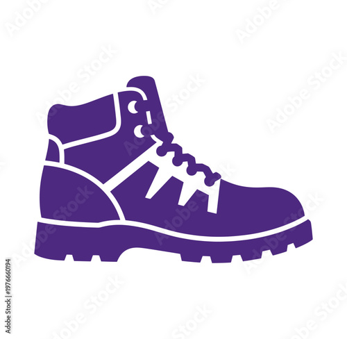 Purple boot with white outline and laces  footwear icon