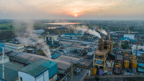 Industrial zone Nagda drone shot
Factory smokestacks daytime aerial