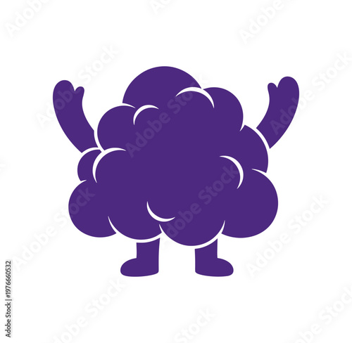 Purple sheep with raised hands in a celebratory pose standing alone