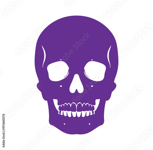 Purple skull icon on white background for Halloween or horror design