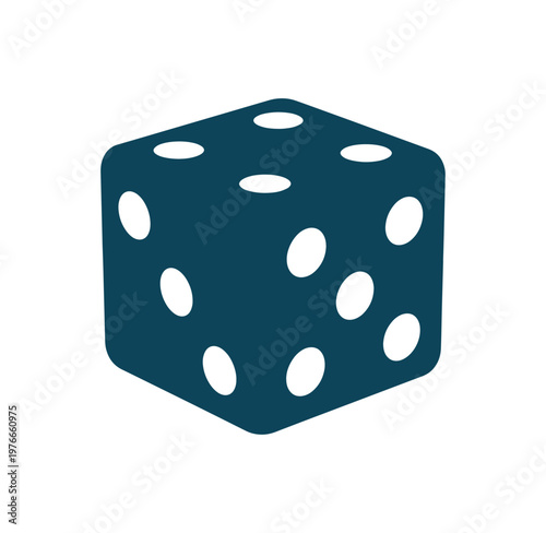 Teal colored dice with white dots on white background