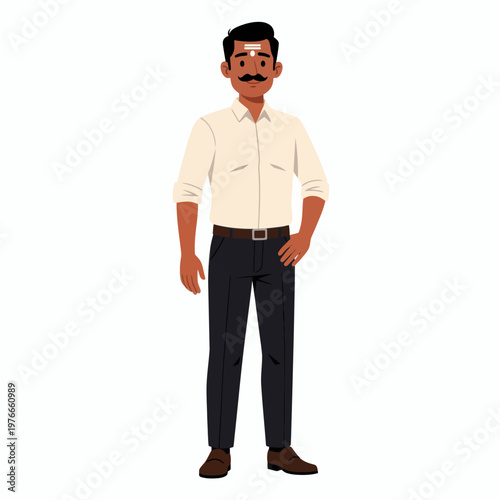 Man with a mustache wearing traditional clothing and a religious mark on his forehead