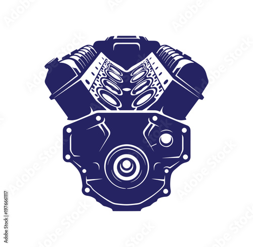Vtwin motorcycle engine block design with cylinder heads and crankcase