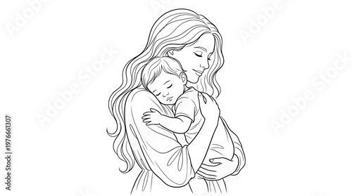 Mother holding her sleeping baby close in a tender embrace, conveying love and serenity